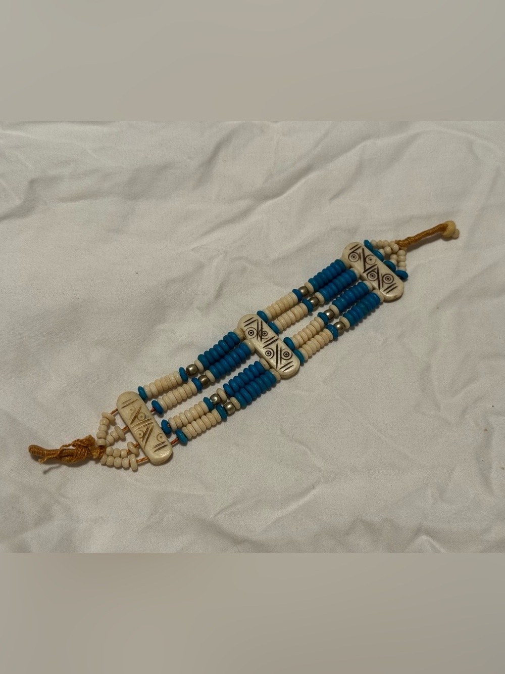 Handcrafted Turquoise & Ivory Beaded Bracelet - Boho Tibetan Women Jewelry